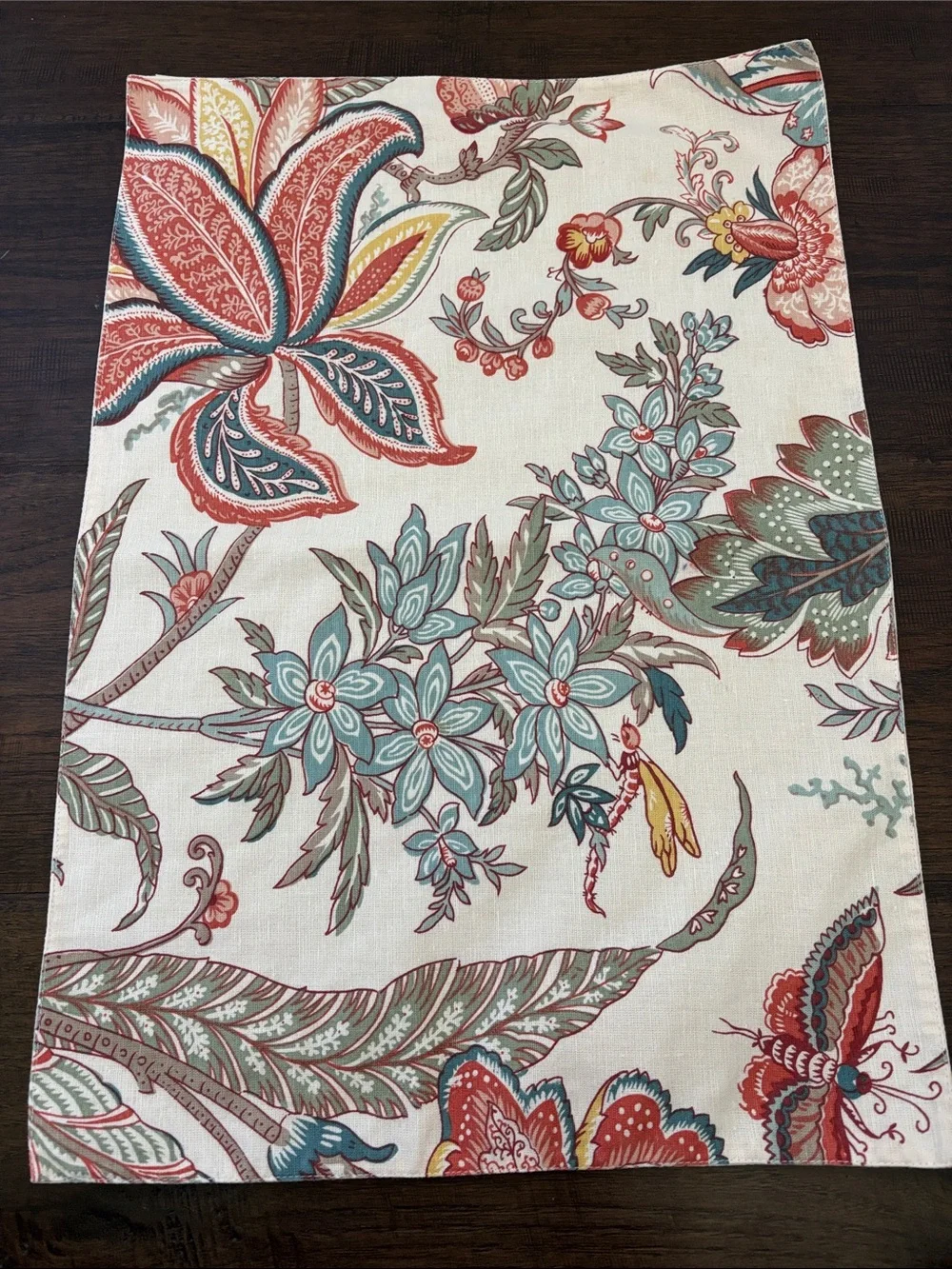 Pottery Barn Floral Butterfly Cream Blue Placemats (5) Summer Table Cotton Linen